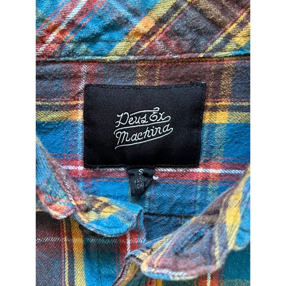 Deus Ex Machina Brown Blue Check Button Up Shirt Top Mens Size Small - Picture 4 of 10